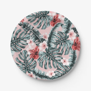 Assiettes En Carton Paradis Rose Île Tropicale Florale Botanique