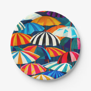 Assiettes En Carton Parapluie Abstrait Rainbow Beach