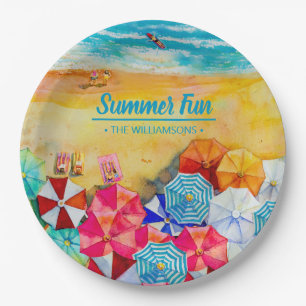 Assiettes En Carton Parapluies d'été sur le sable