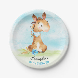 Assiettes En Carton Parc de Baby showers Watercolor Boy Horse