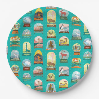 Assiettes En Carton Parcs nationaux dans les serviettes Turquoises