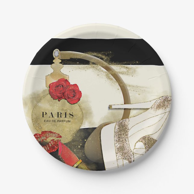 Assiettes En Carton Parfum Paris Parfum Roses Talons & Lèvres (Devant)