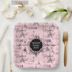 Assiettes En Carton Paris Joyeux Noel Plaques de Noël rose personnelle