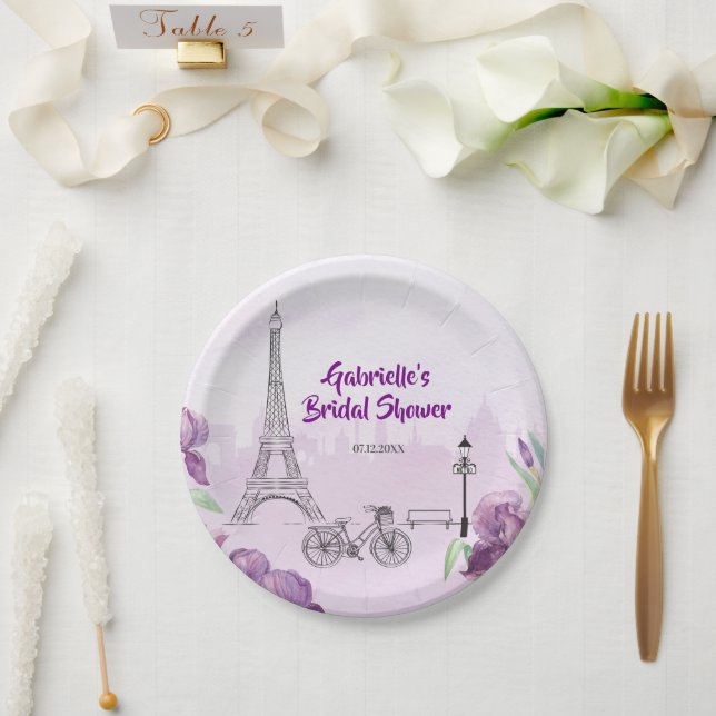 Assiettes En Carton Paris Purple Iris Français (Mariage)