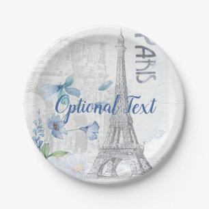 Assiettes En Carton Paris Scène et Fleurs Bleues Personnalisées 