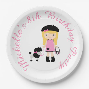 Assiettes En Carton Paris Tour Eiffel Blonde Girl