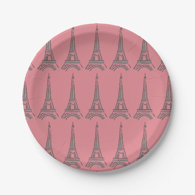 Assiettes En Carton Paris Tour Eiffel Thème Fête Plaques Papier (Devant)
