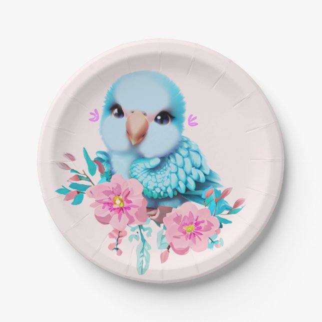 Assiettes En Carton Parrot Bébé Bleu mignon et adorable (Devant)