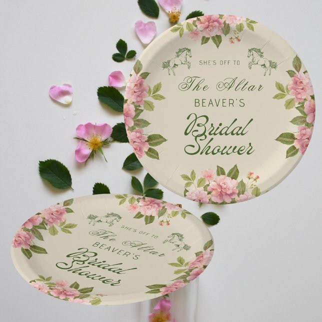 Assiettes En Carton Pars à l'autel Derby Fête des mariées florale (Créateur téléchargé)