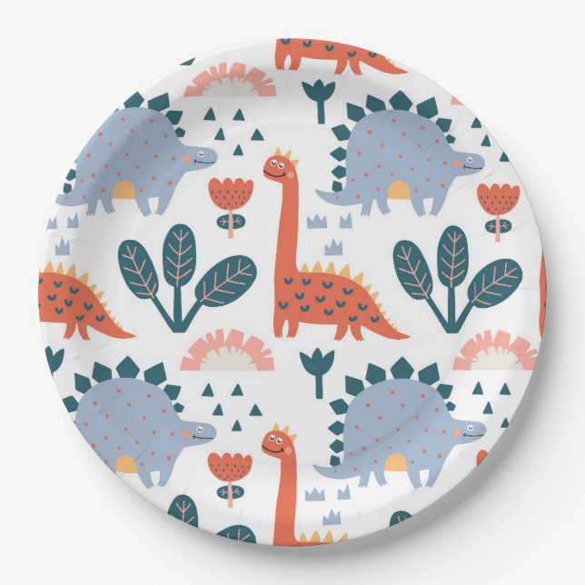 Assiettes En Carton Parti Anniversaire de enfant de Cute Dinosaur (Devant)