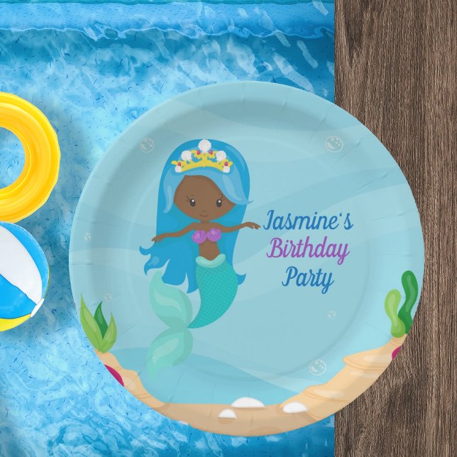 Assiettes En Carton Parti Anniversaire de enfant de la fille de sirène (Créateur téléchargé)