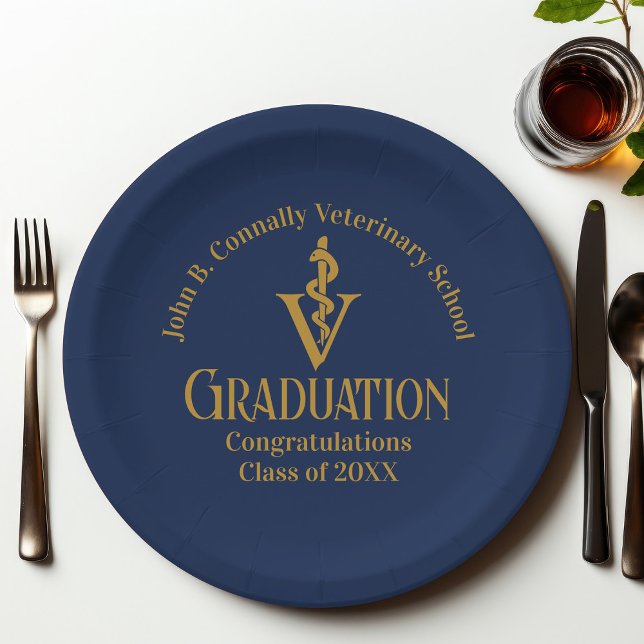 Assiettes En Carton Parti de graduation de l'école vétérinaire Blue Go (Créateur téléchargé)