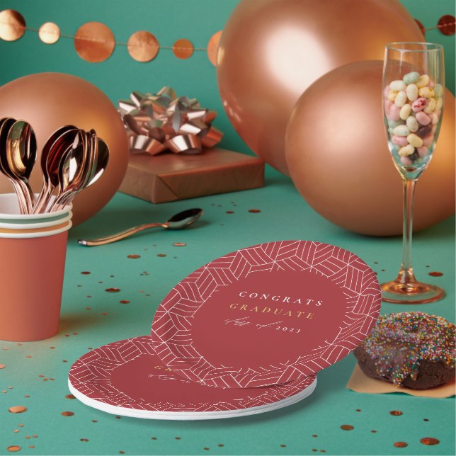 Assiettes En Carton Parti de graduation géométrique rouge moderne (Multi)