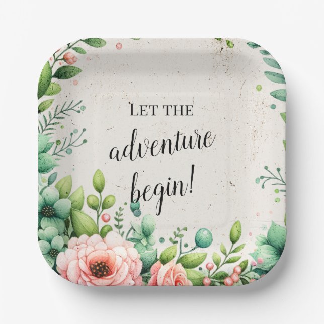 Assiettes En Carton Parti de retrait de l'aquarelle florale (Recto)