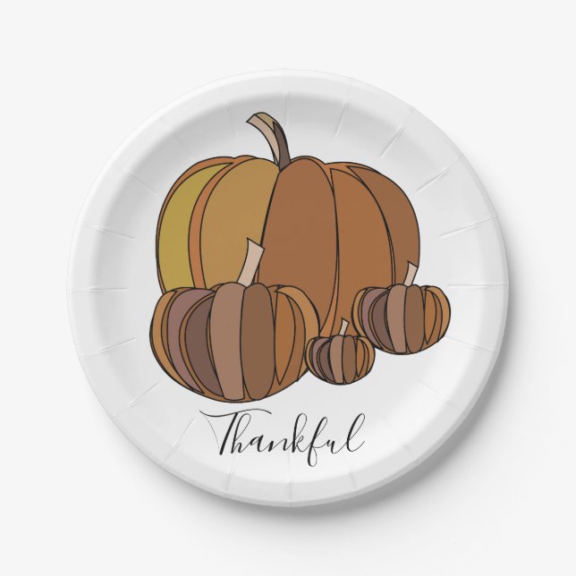 Assiettes En Carton Parti de Thanksgiving citrouille (Devant)