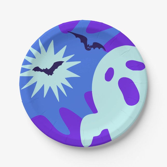Assiettes En Carton Parti d'Halloween Spooktaculaire rétro (Devant)