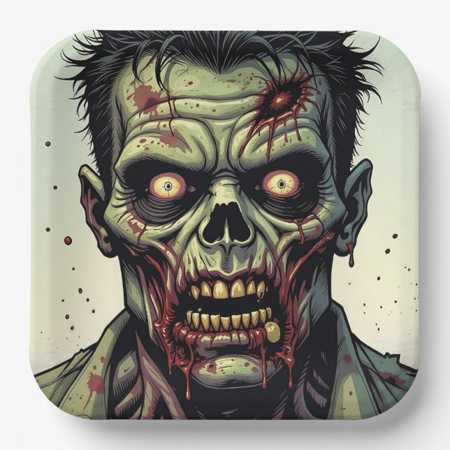 Assiettes En Carton Parti d'Halloween Zombie (Recto)