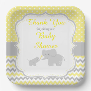 Assiettes En Carton Parti Eléphant Jaune et Gris Baby shower