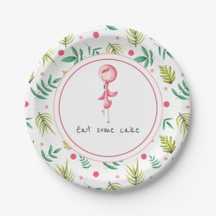 Assiettes En Carton Parti Flamant rose rose et vert