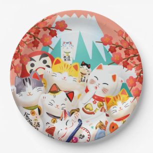 Assiettes En Carton Parti Manekineko Hanami