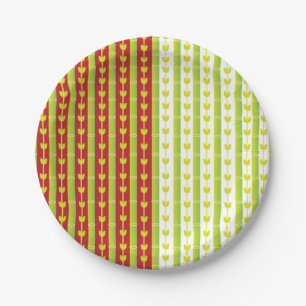 Assiettes En Carton Parti Motif Feuille en bambou rouge vert