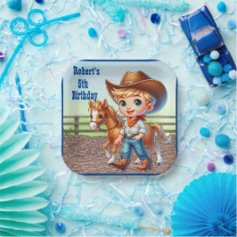 Assiettes En Carton Parti Ouest Petit Cowboy Avec Cheval Personnalisé