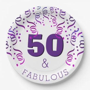 Assiettes En Carton Parti pourpre 50 Joyeux 50e anniversaire