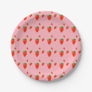 Assiettes En Carton Parti rose Motif aux fraises rouges