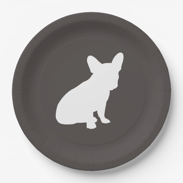 Assiettes En Carton Parti Silhouette de Bulldog (Devant)