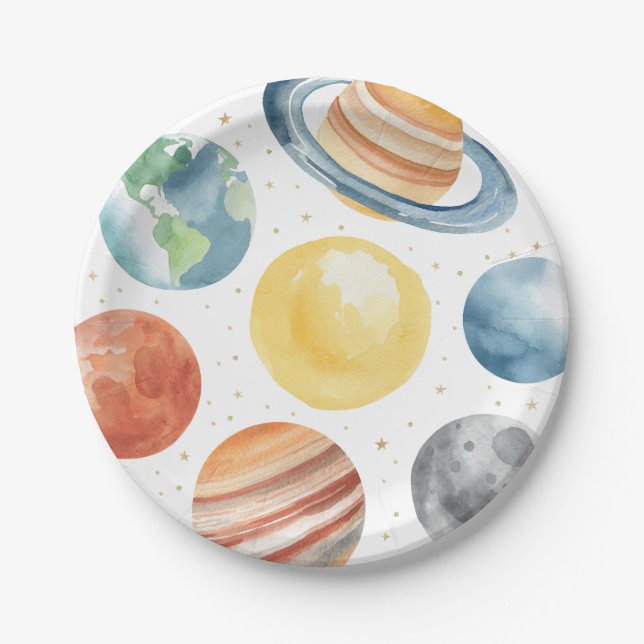Assiettes En Carton Partie d'anniversaire de l'espace extra-atmosphéri (Devant)