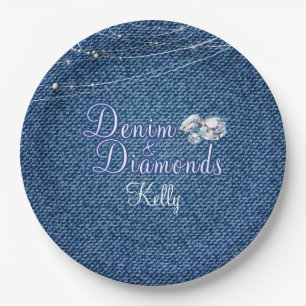 Assiettes En Carton Partie de denim et de diamants