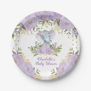 Assiettes En Carton Partie de douche florale de bébé d'éléphant d'