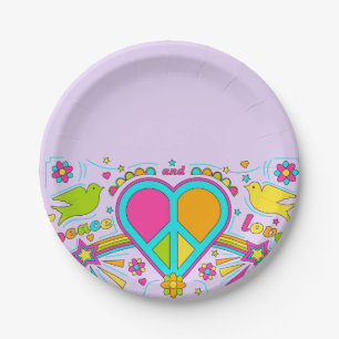 Assiettes En Carton Partie de flower power de paix de hippie des