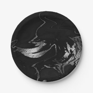 Assiettes En Carton Partie de marbre argentée noire grise abstraite