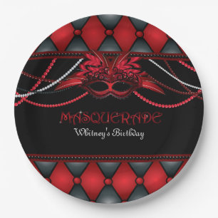 Assiettes En Carton Partie de mascarade, rouge et noire plaque à