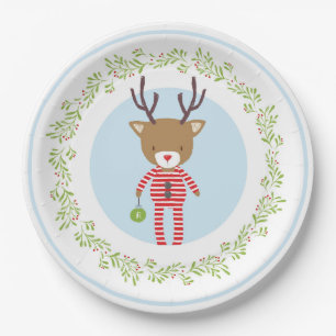 Assiettes En Carton Partie de pyjama de vacances - renne dans des