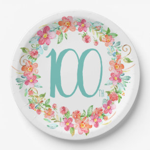 Assiettes En Carton partie florale de 100th aquarelle d'anniversaire