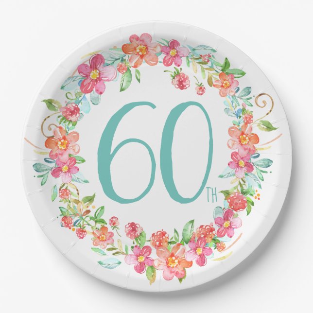 Assiettes En Carton partie florale de soixantième aquarelle (Devant)