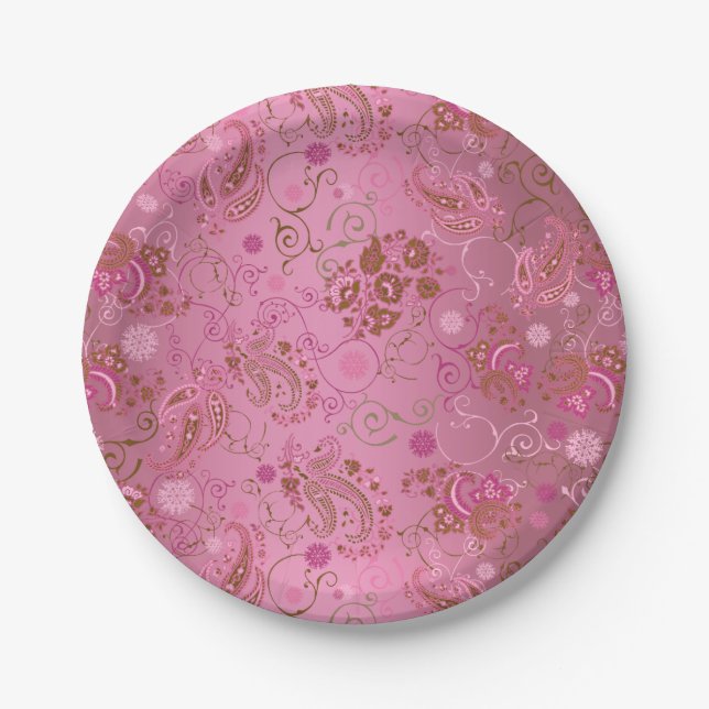 Assiettes En Carton Partie rose de Paisley (Devant)