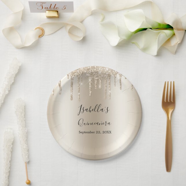 Assiettes En Carton Parties scintillant à goutte de champagne Elégante (Mariage)