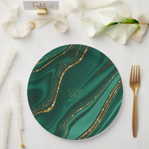 Assiettes En Carton Parties scintillant Abstraite Strata Mariage Green