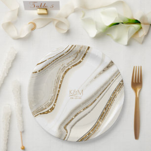 Assiettes En Carton Parties scintillant Abstraite Strata Mariage Ivory