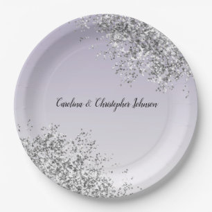 Assiettes En Carton Parties scintillant argentée violette de lavande