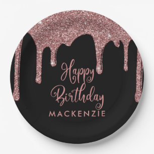 Assiettes En Carton Parties scintillant Black et Rose Gold Sparkle Dri