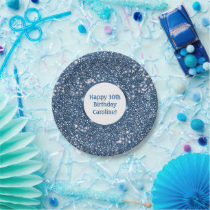 Assiettes En Carton Parties scintillant Bleu Faux Regarder avec texte 