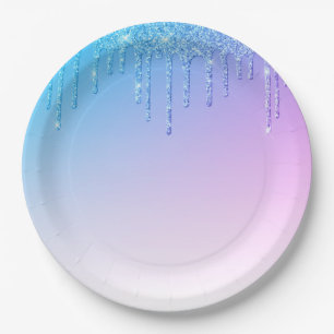 Assiettes En Carton Parties scintillant bleu violet Ombré glam étinc