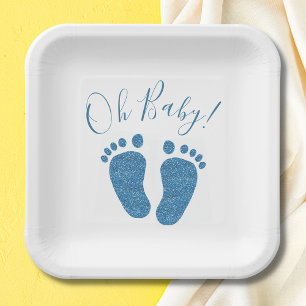 Assiettes En Carton Parties scintillant bleue Baby shower garçon 