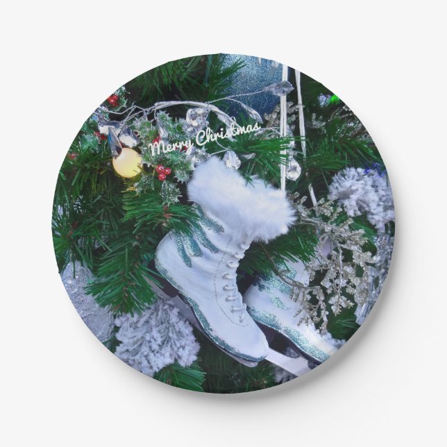 Assiettes En Carton Parties scintillant bleue et patins à glace sur sa (Devant)