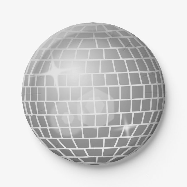 Assiettes En Carton Parties scintillant boule argent rétro disco vinta (Devant)