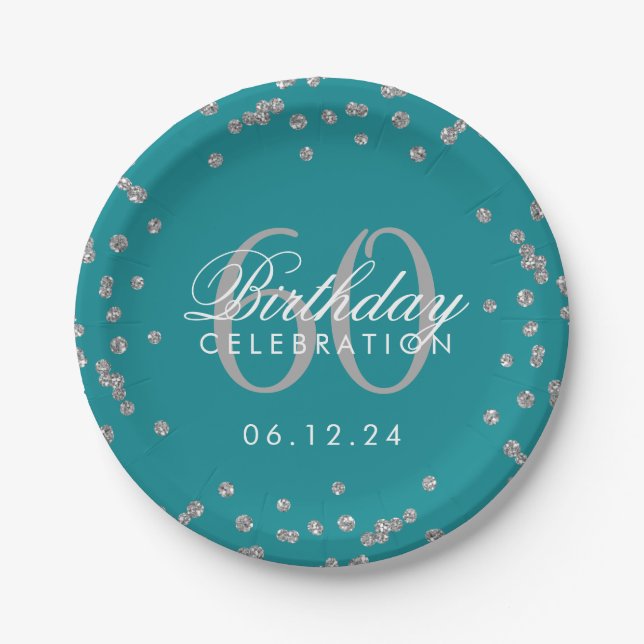 Assiettes En Carton Parties scintillant d'anniversaire d'argent Confet (Devant)